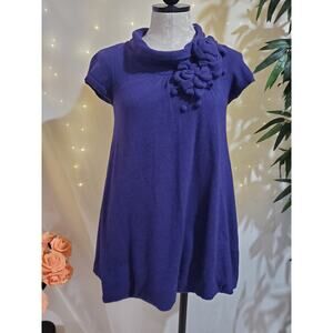 Anthropologie Moth Wool Angora Floral Applique Bubble Hem Tunic Sweater Size S